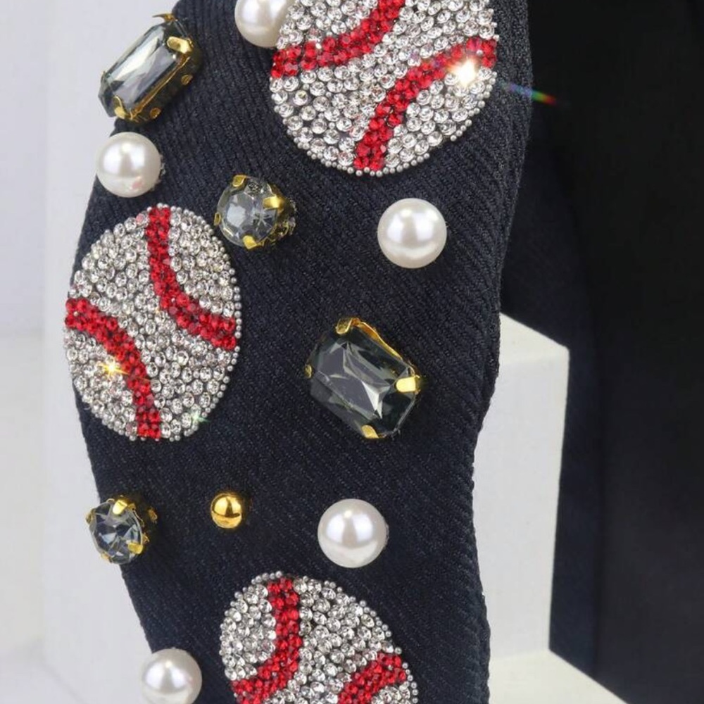 Sparkle & Swing: The Ultimate Baseball Rhinestone  Black Headband! NWOT - Picture 11 of 11